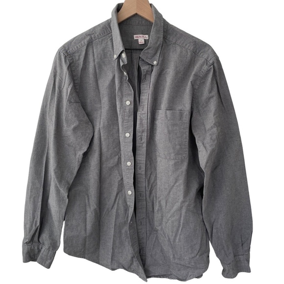 Merona Men's Gray Long Sleeve Button down Shirt Cotton Pocket - Picture 8 of 8